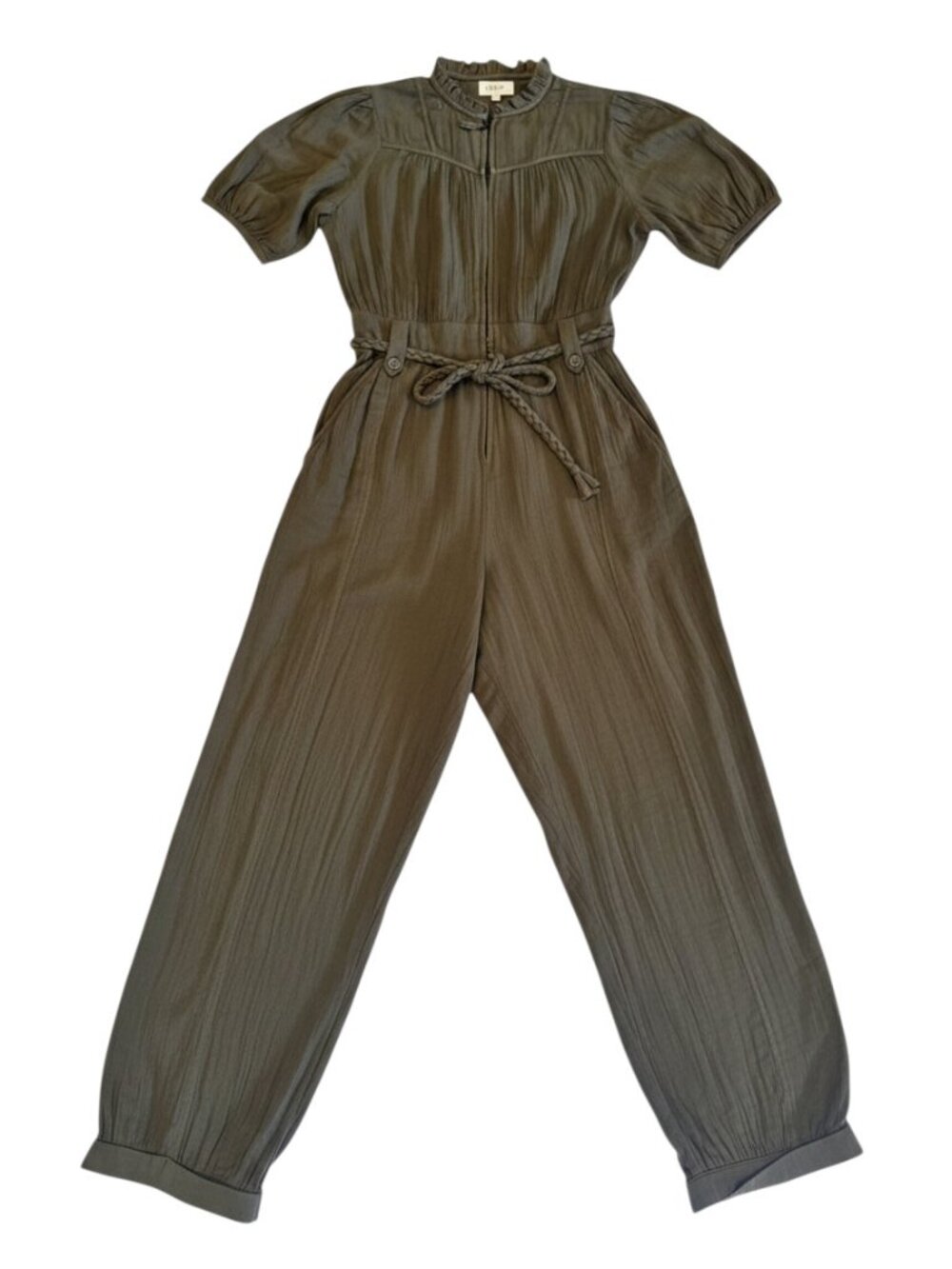 Joie Sage Olive Cotton Gauze Belted Jogger Jumpsuit Size 8